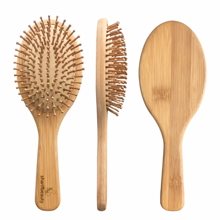 Organic Bamboo Hair Brush with Organic Cotton Bag Suit All Hair Types For Women,Men And Kids