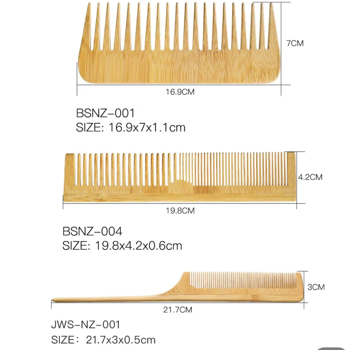 Organic Bamboo Comb set for women, men and kids suit All Hair Types