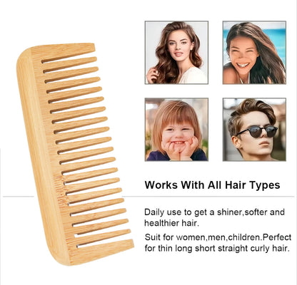 Organic Bamboo Comb set for women, men and kids suit All Hair Types