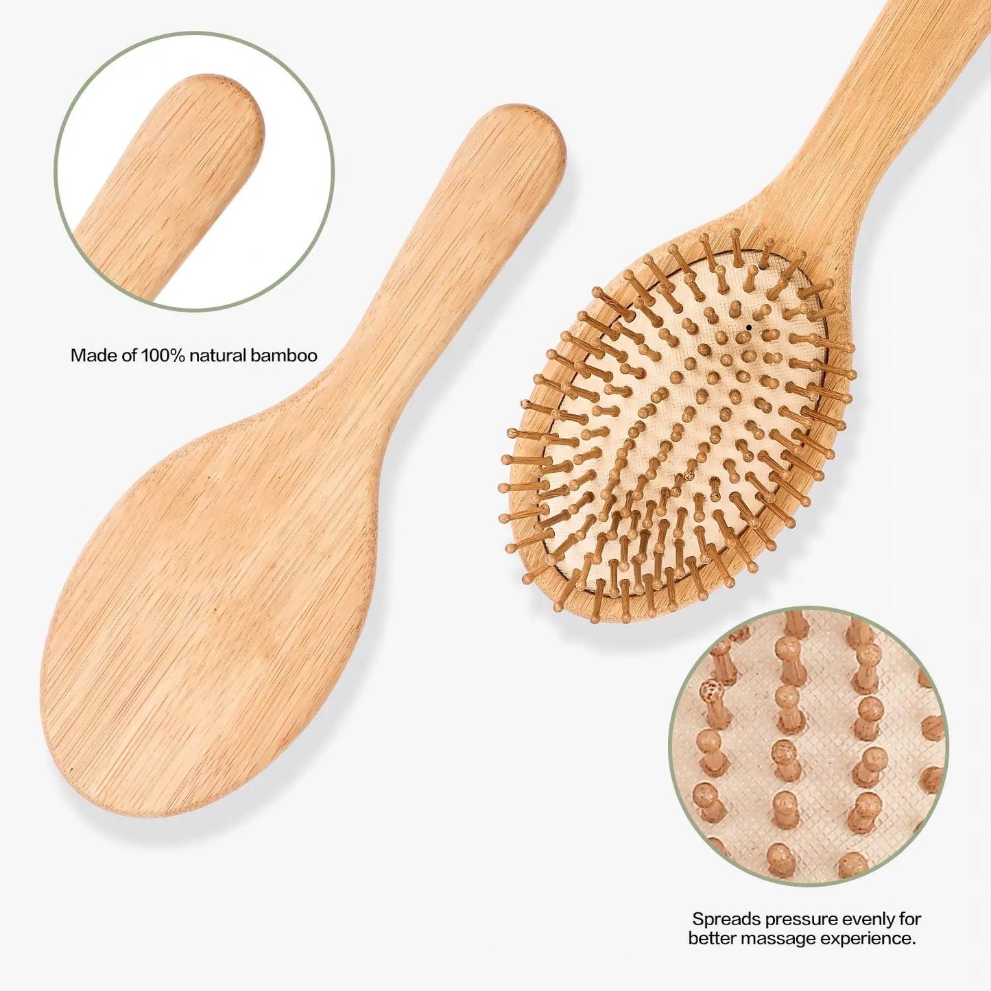 Organic Bamboo Hair Brush with Organic Cotton Bag Suit All Hair Types For Women,Men And Kids