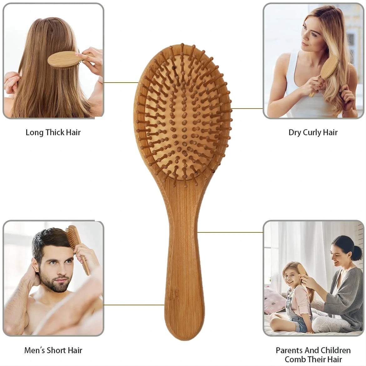 Organic Bamboo Hair Brush with Organic Cotton Bag Suit All Hair Types For Women,Men And Kids