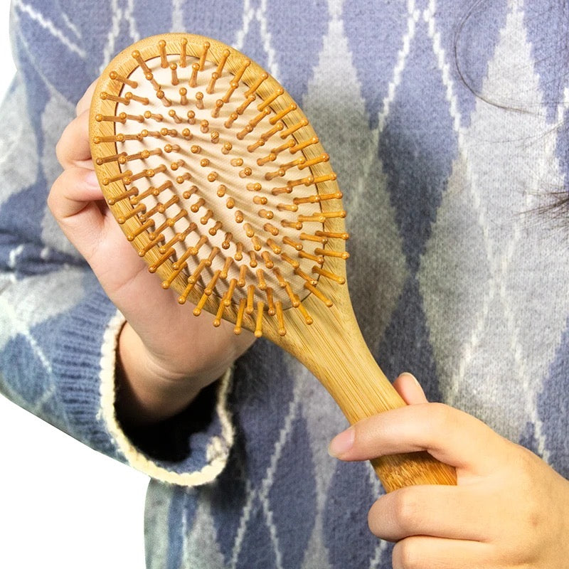 Organic Bamboo Hair Brush with Organic Cotton Bag Suit All Hair Types For Women,Men And Kids