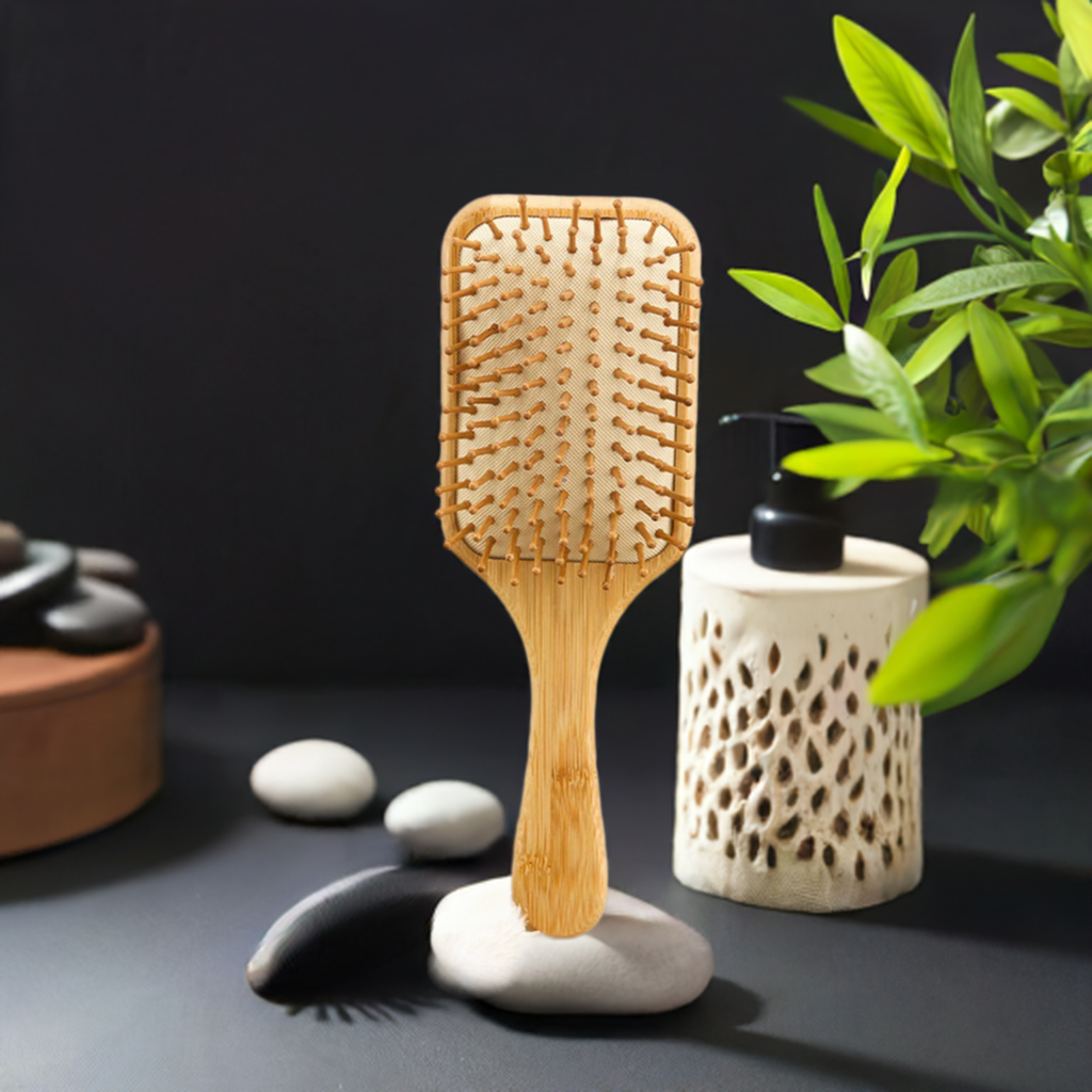 Eco- Friendly paddle Hair Brush With Organic Cotton Bag for Women, Men and Kids gives you Healthy Hair